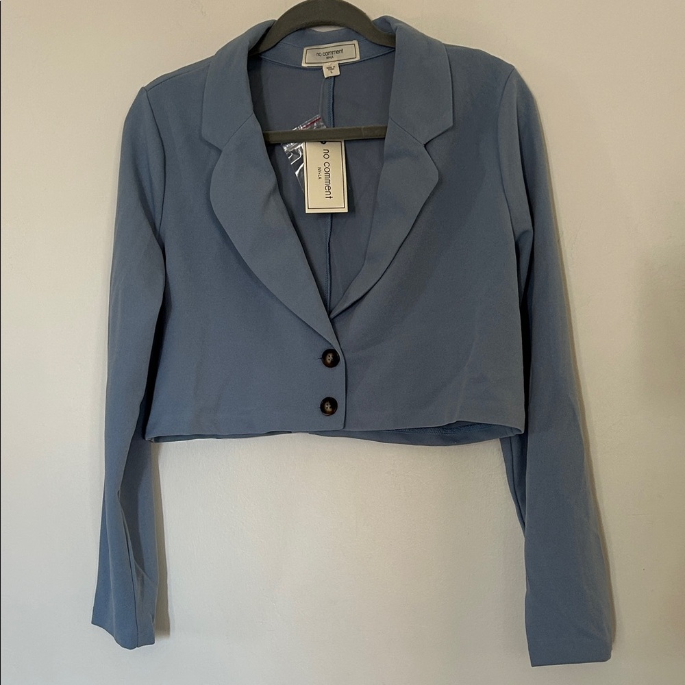 NWT No Comment Dusty Blue Cropped Blazer Jacket